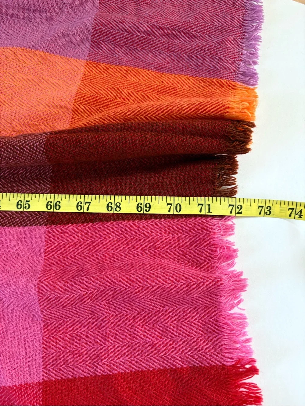 Avoca The Mill Wool Ireland Pink Orange Checkered Plaid Preppy Cozy Scatf Wrap